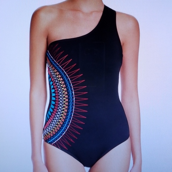 Laundry By Shelli Segal Other - Embroidered One Shoulder One Piece Swimsuit M
